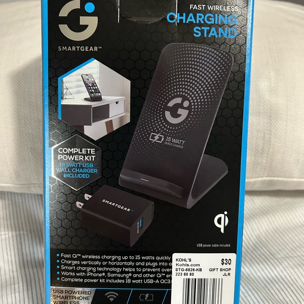 Fast Wireless Qi Charging Stand with USB-C Cable